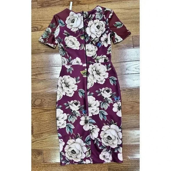 NWT ASOS Burgundy Southern Floral Career Dress Size 2 Cottagecore Classic Fall - Picture 5 of 7